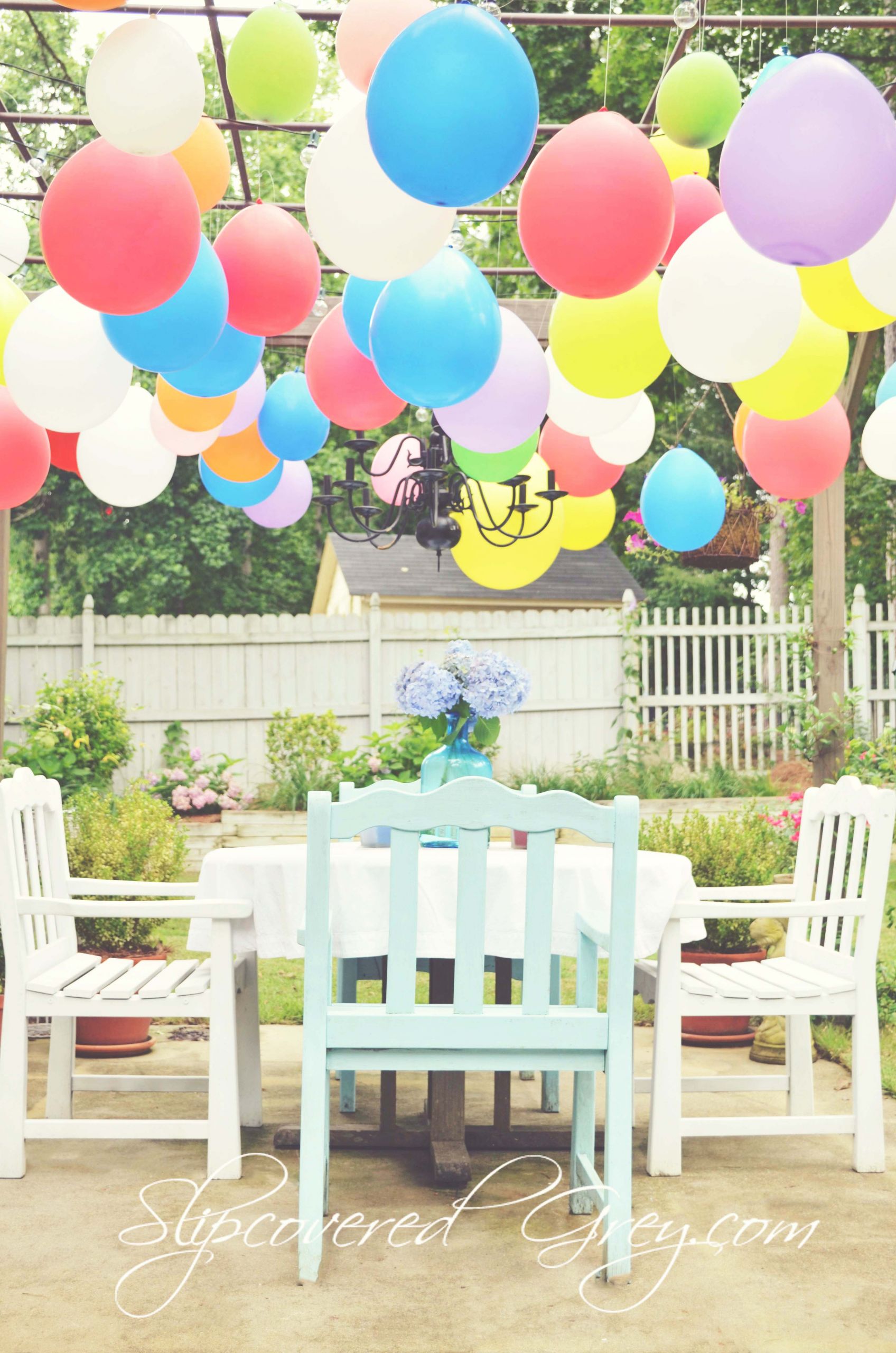 Outdoor Birthday Party
 Outdoor Movie Birthday Celebration Slipcovered Grey