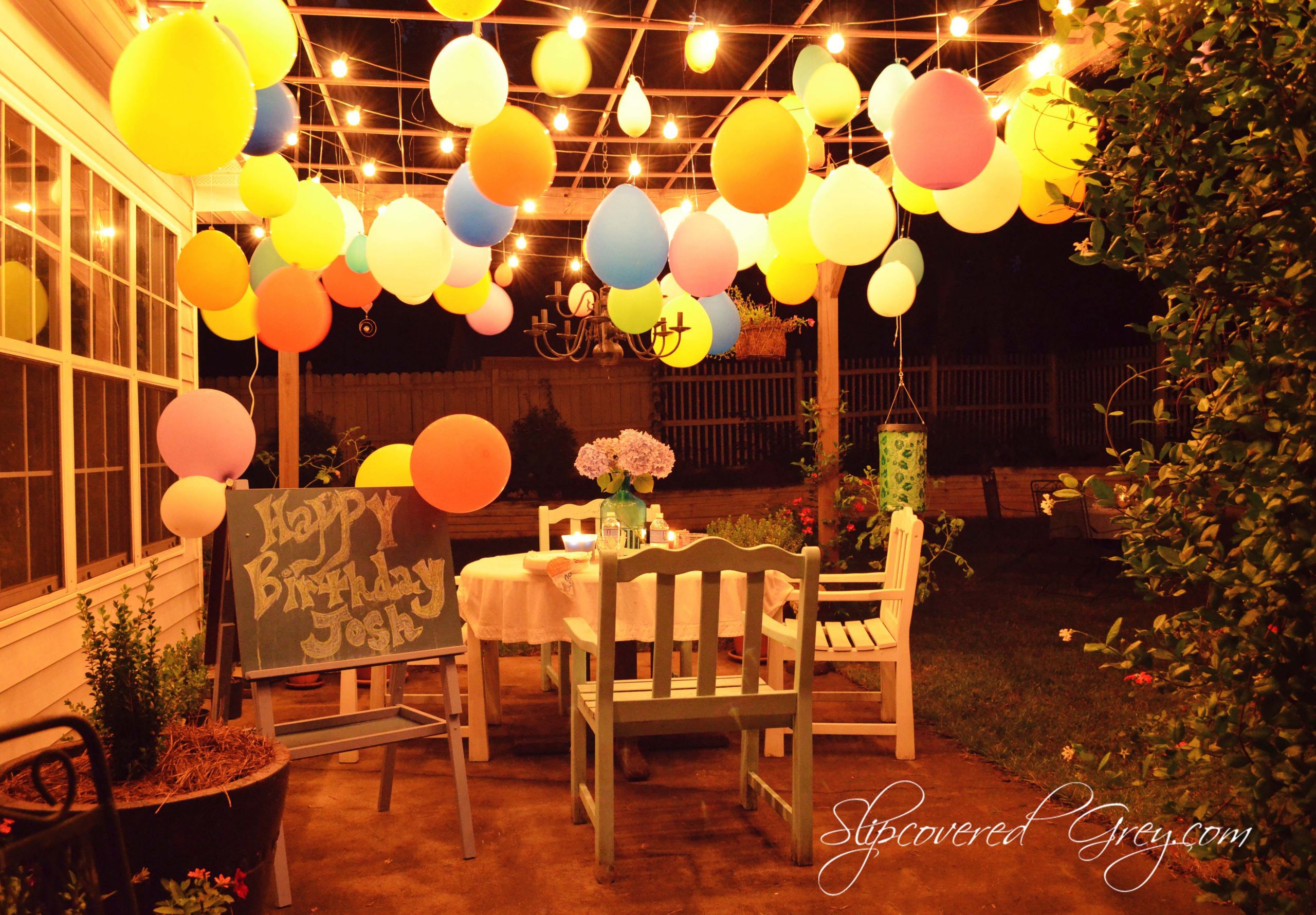 Outdoor Birthday Party
 Outdoor Movie Birthday Celebration Slipcovered Grey