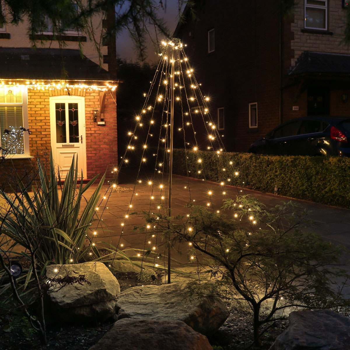 Outdoor Christmas Tree With Lights
 2m Outdoor Battery Christmas Teepee Tree 200 LEDs