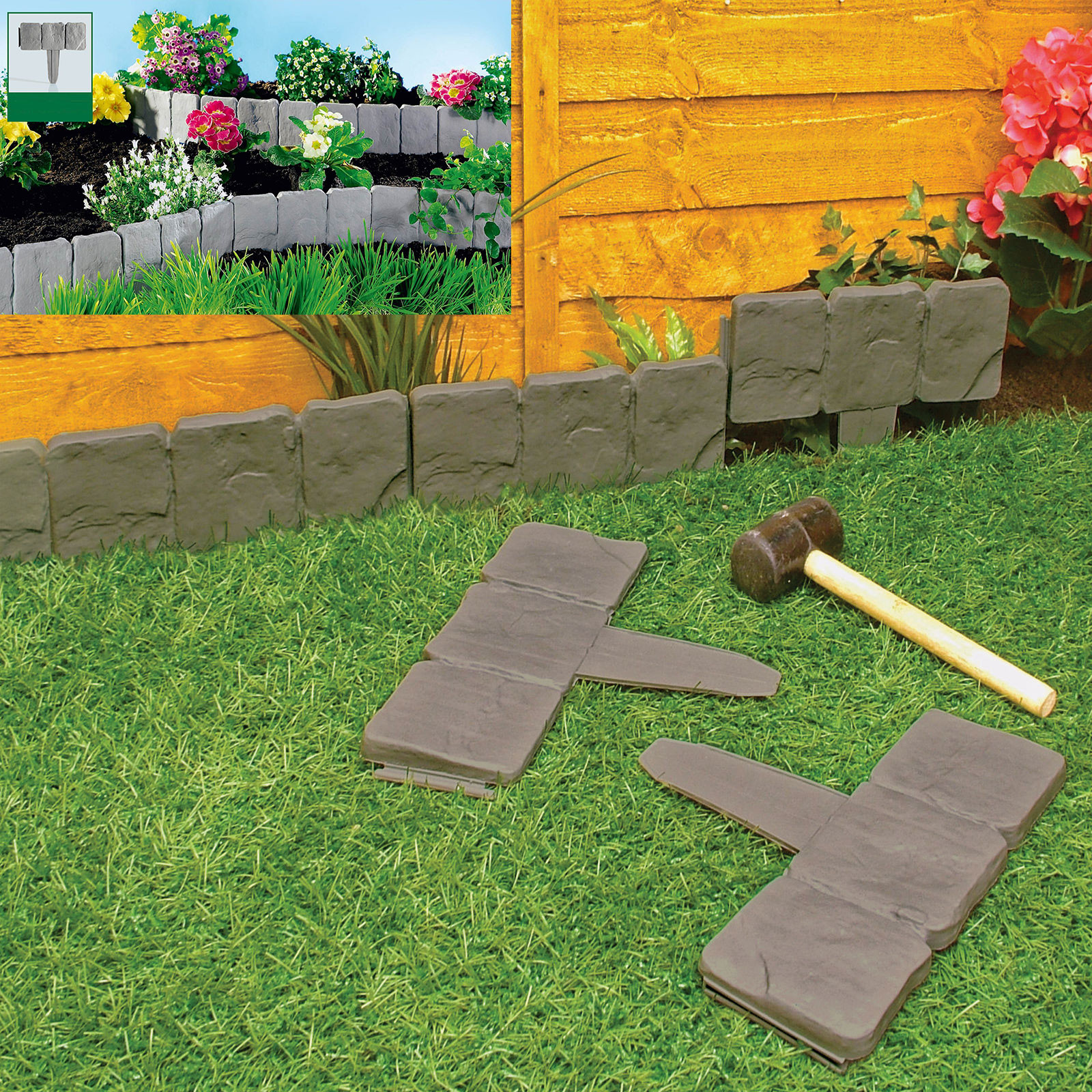 Outdoor Landscape Borders
 Garden Lawn Edging Cobble Stone Plastic Plant Border 8ft 2