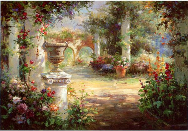 Outdoor Landscape Painting
 free shipping Mediterranean sea flower garden landscape