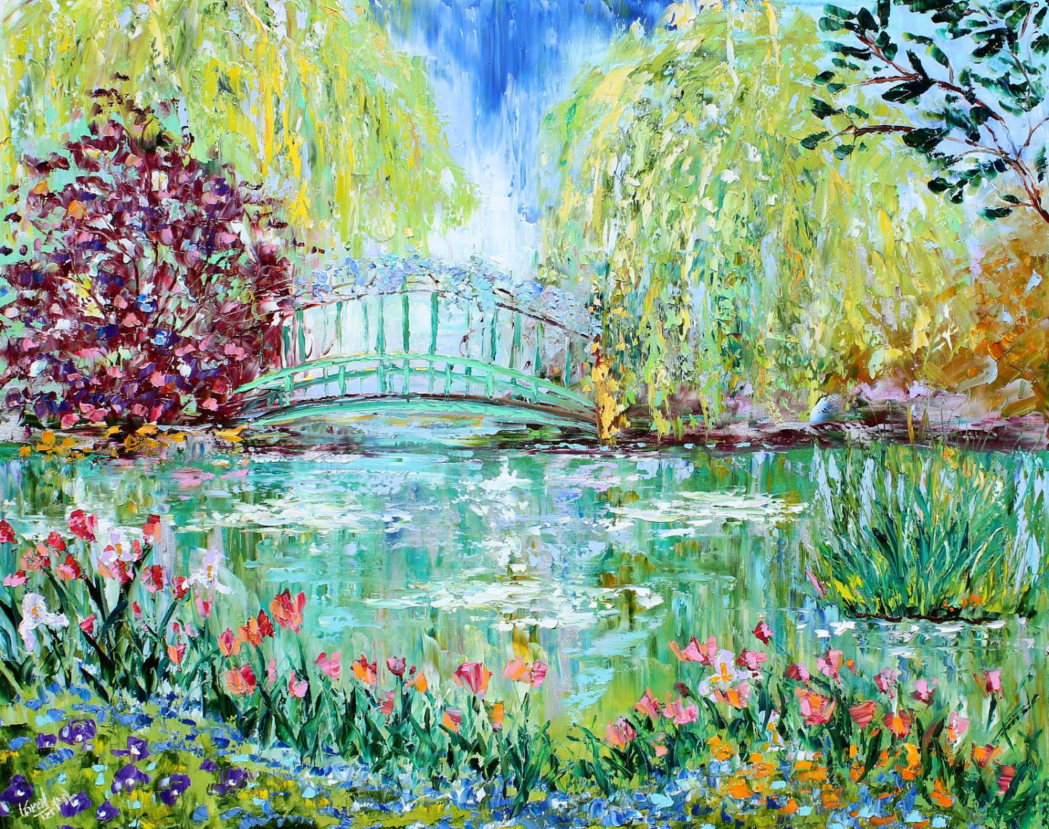 Outdoor Landscape Painting
 Original oil painting MONET GARDEN LANDSCAPE by Karen Tarlton