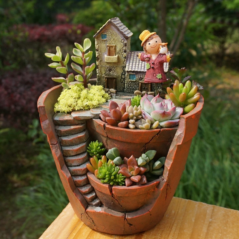 Outdoor Landscape Pots
 1Pcs Creative DIY Resin Flower Pot for Succulent Plants