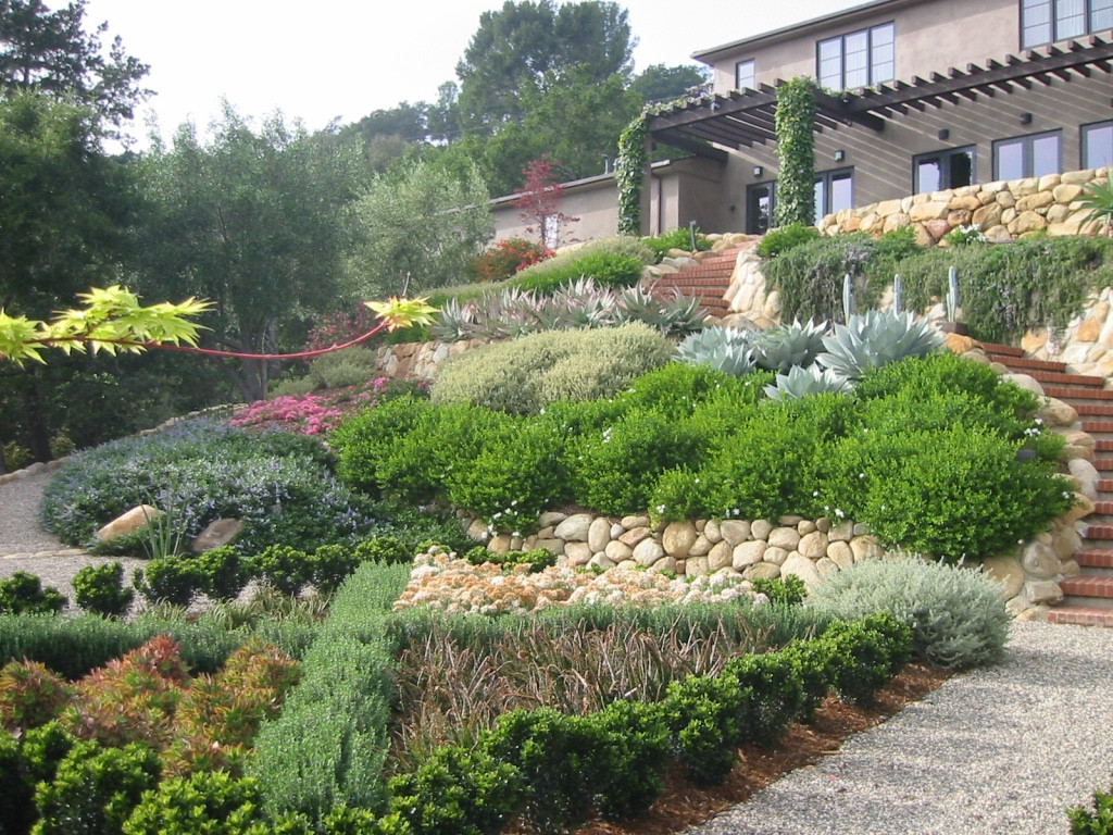 Outdoor Landscape Slope
 looking up tiered slope garden – Landscaping Water Wise