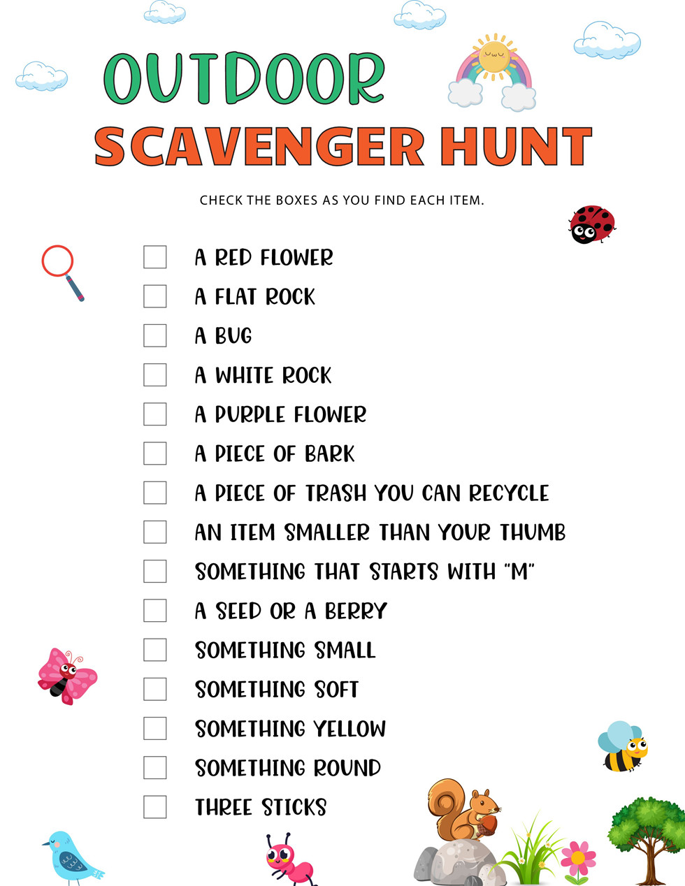 Outdoor Scavenger Hunt For Kids
 Nature Scavenger Hunt for Kids Printable