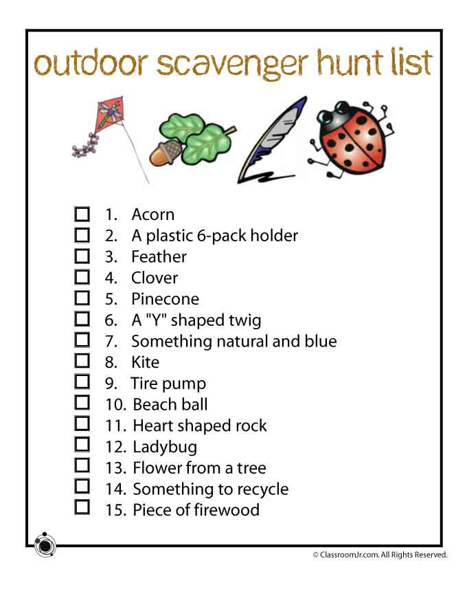 Outdoor Scavenger Hunt For Kids
 Scavenger Hunt Ideas Woo Jr Kids Activities