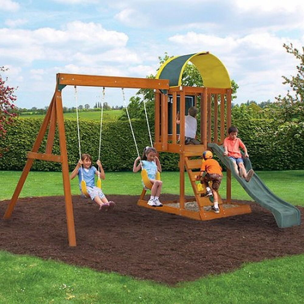 Outdoor Swing Kids
 Wooden Outdoor Swing Set Playground Swingset Playset Kids