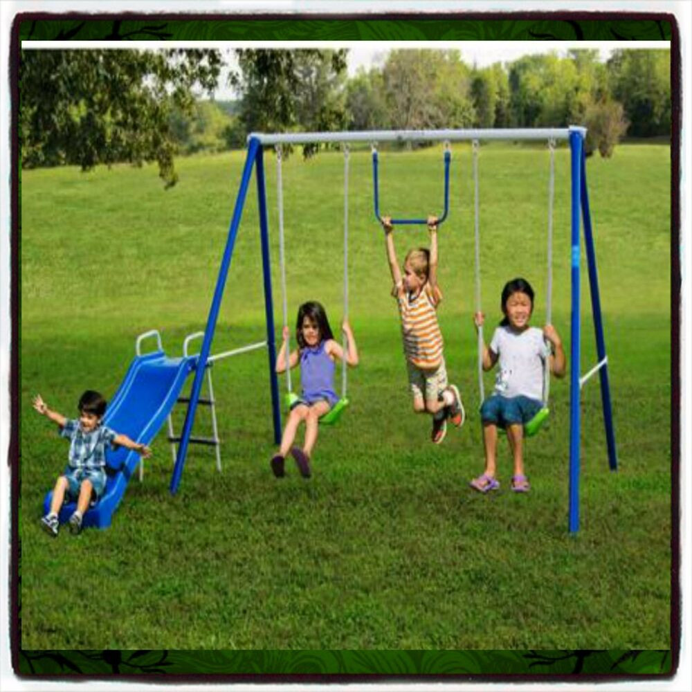 Outdoor Swing Kids
 Swing Set Playground Outdoor Swingset Play Backyard Slide