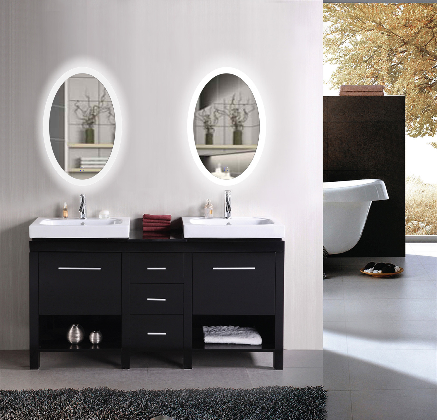 Oval Bathroom Vanity Mirrors
 Sol Oval 20″ x 30″ LED Bathroom Mirror w Dimmer