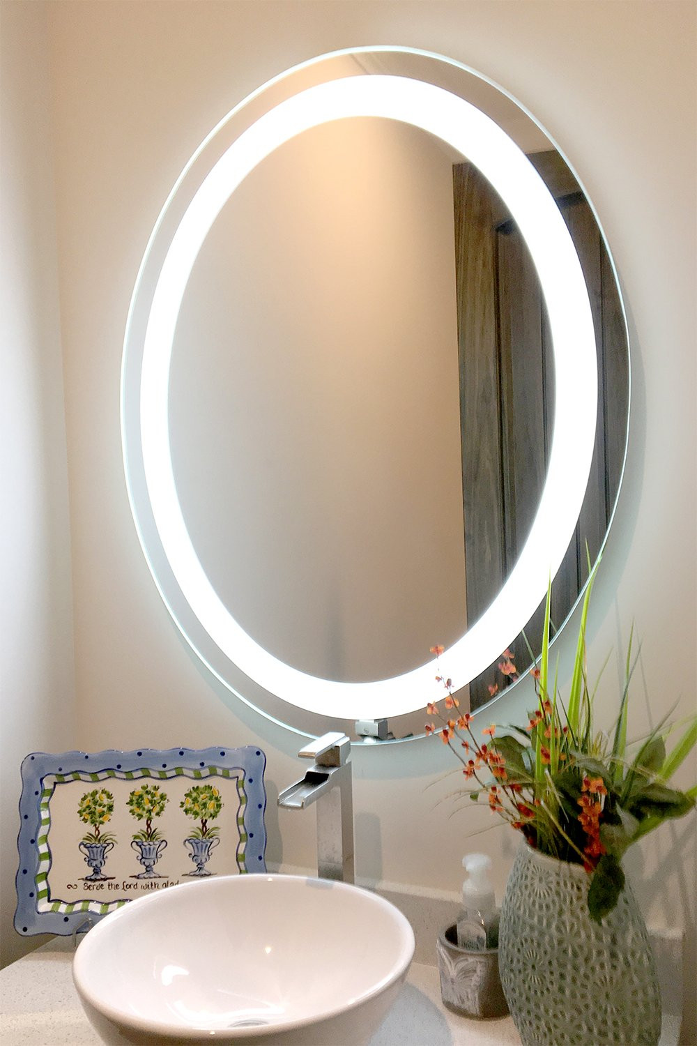 Oval Bathroom Vanity Mirrors
 Front Lighted LED Bathroom Vanity Mirror 20" x 28" Oval