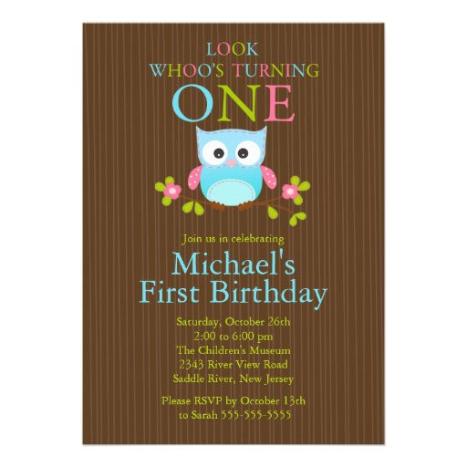 Owl 1st Birthday Invitations
 Cute Modern Owl 1st Birthday Party Invitations 5" X 7