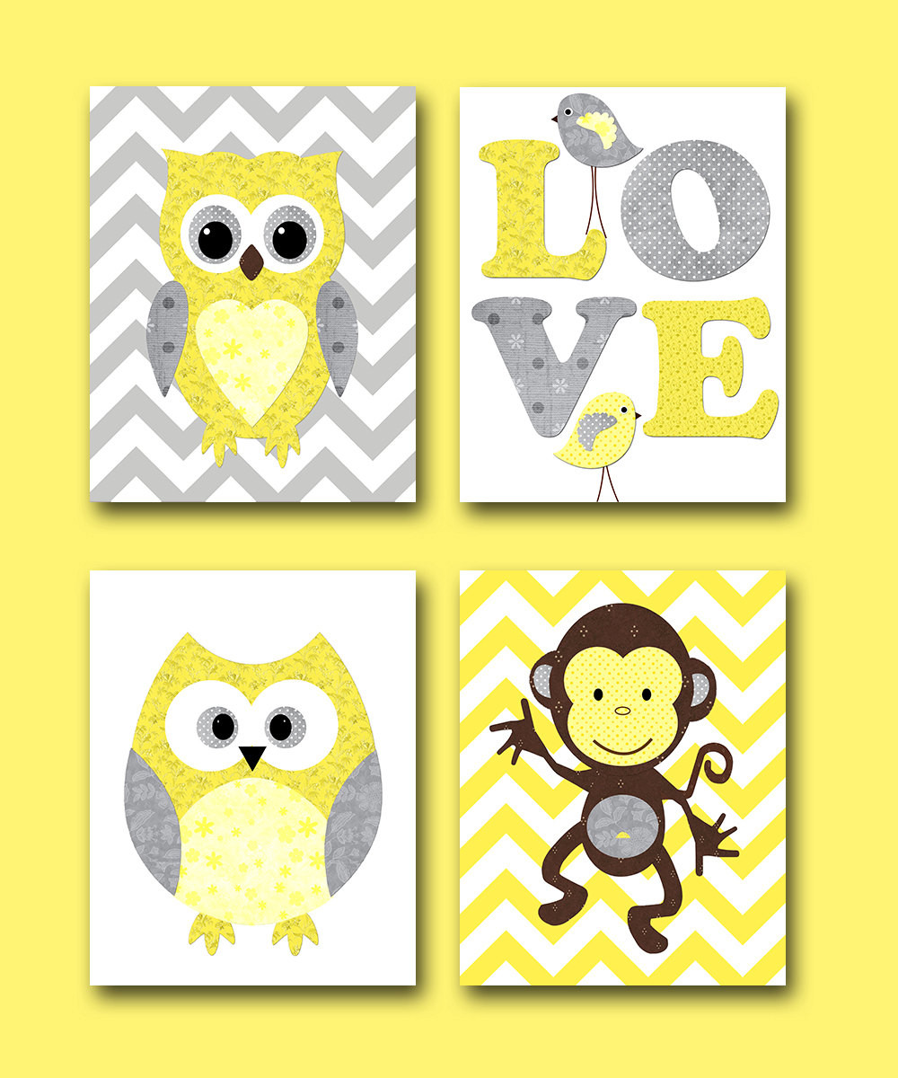 Owl Baby Nursery Decor
 Kids wall art Owl Nursery Monkey Nursery Baby Nursery Decor