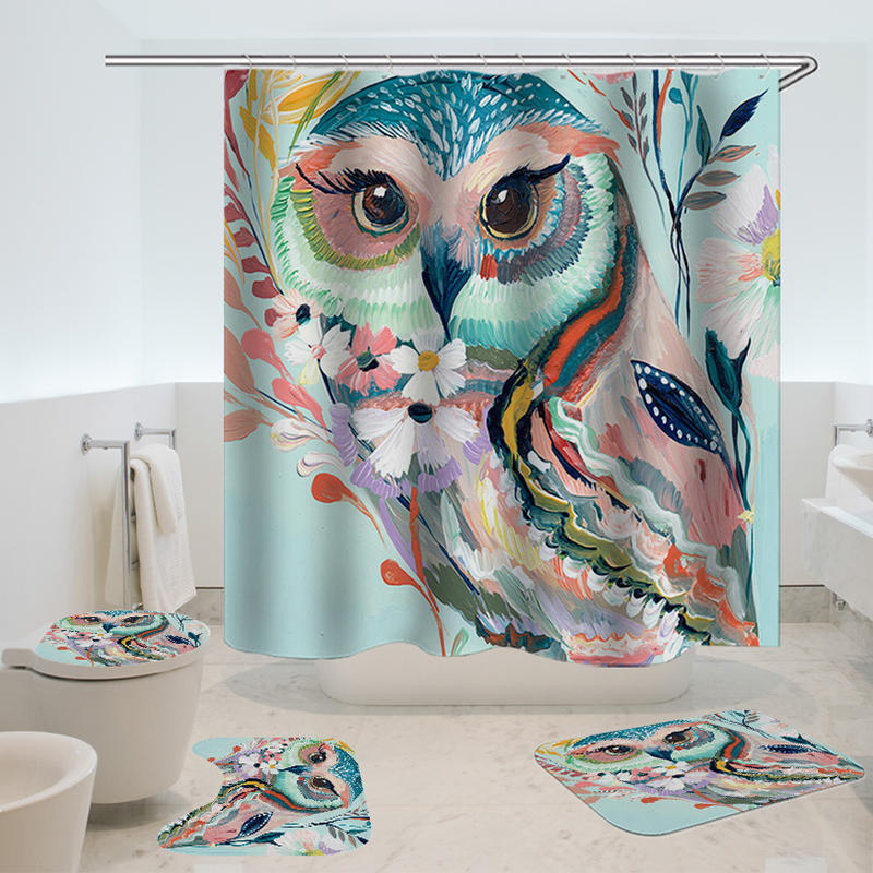 Owl Bathroom Decor
 owl printed shower curtain non slip rug three set bath