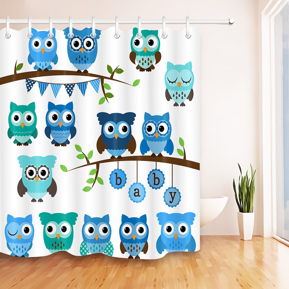 Owl Bathroom Decor
 LB 72 Cartoon Waterproof Light Blue Owl Bird Print Shower