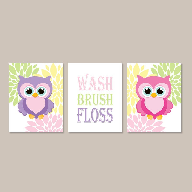 Owl Bathroom Decor
 Owl Bathroom Decor Wash Brush Floss Bathroom Rules Wall Art