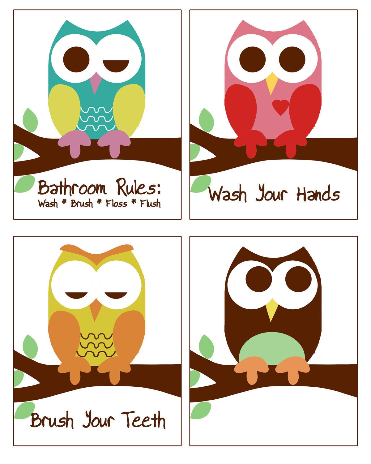 Owl Bathroom Decor
 Owl bathroom decor Set of 4 8x10 prints owl bathroom prints