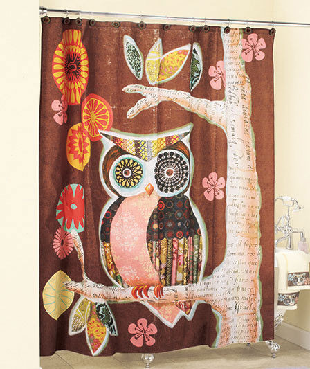 Owl Bathroom Decor
 Owl Friend Shower Curtain IN HAND Fabric Brown Whimsical