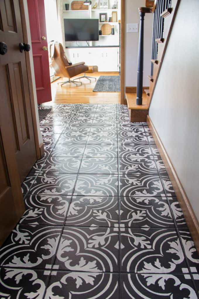 Painted Kitchen Tile Floor
 Faux Cement Tile Painted Floors Bright Green Door