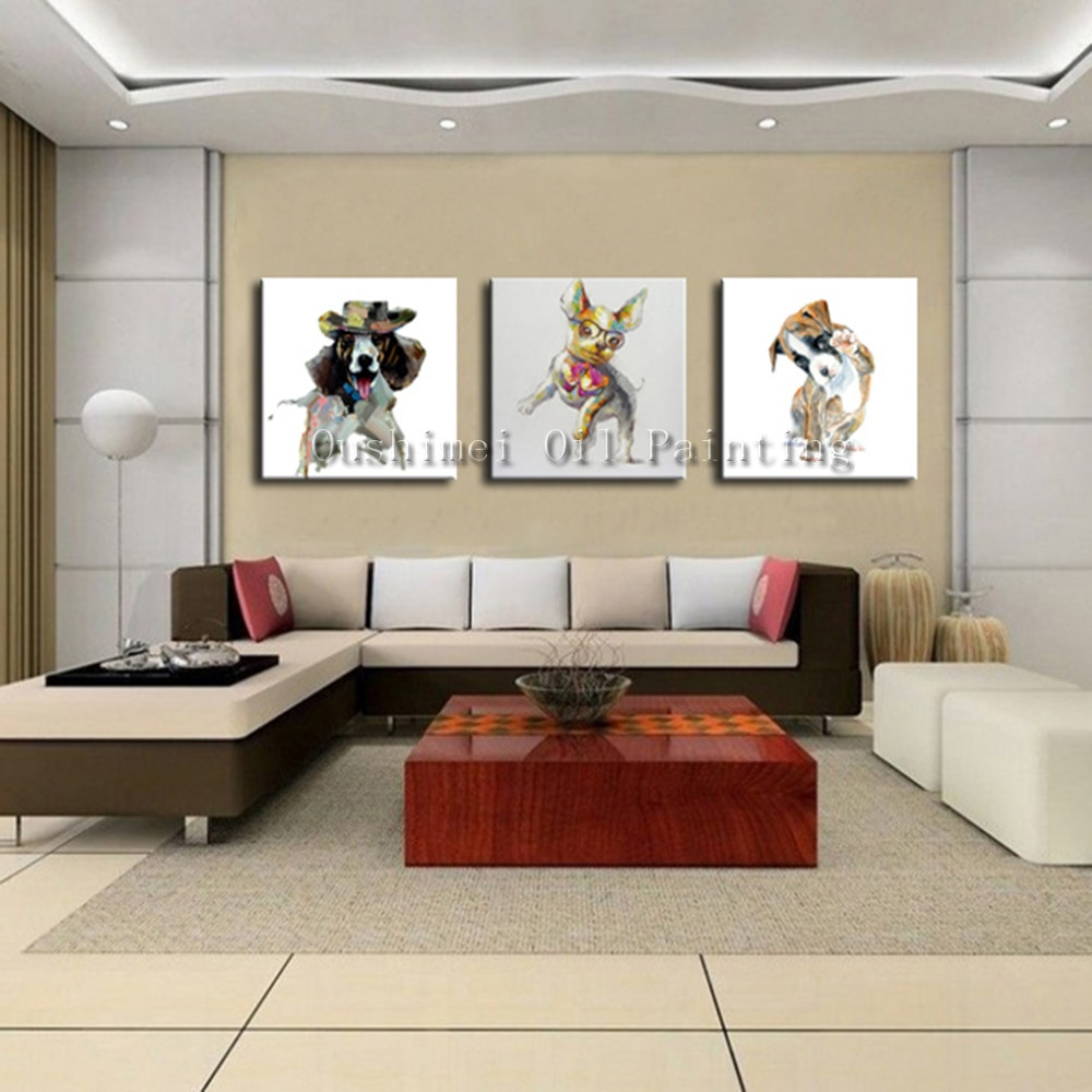 Paintings For Living Room
 Hand Painted Picture on Canvas Modern Dog Animal Wall Art