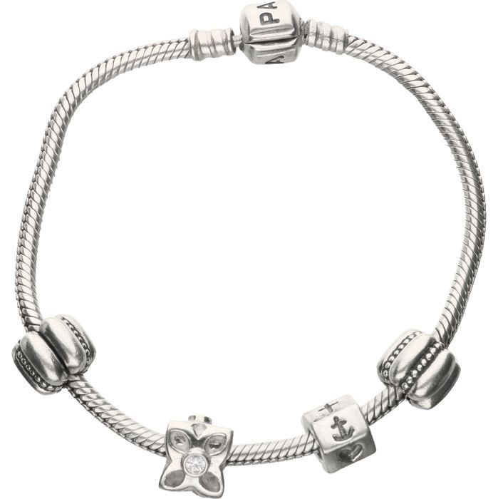 Pandora Bracelet Clips
 925 Silver PANDORA bracelet with 4 Pandora charms