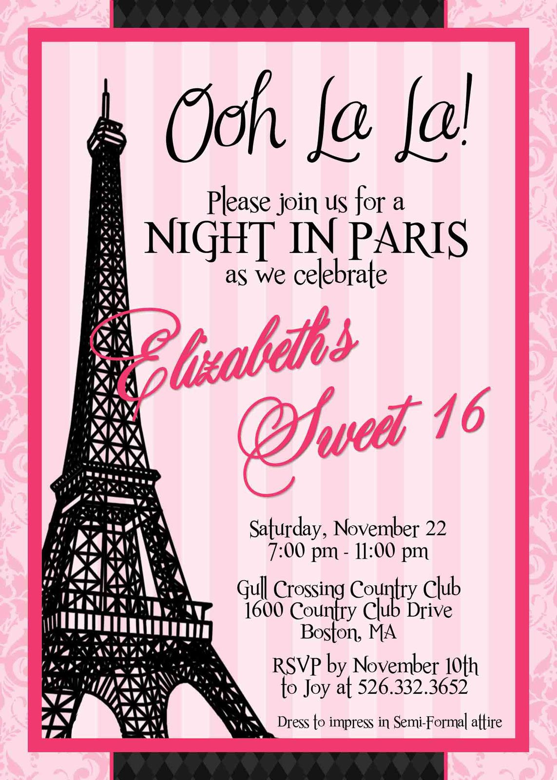 Paris Birthday Invitations
 Paris Sweet Sixteen Effiel Tower Birthday Invitation