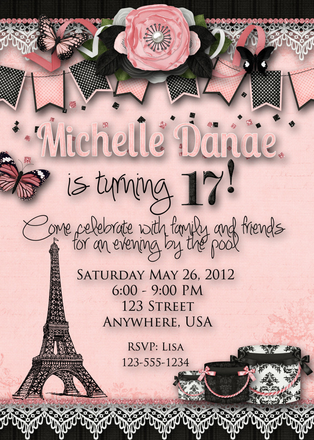 Paris Birthday Invitations
 Paris Theme Birthday Party Invitation by DecidedlyDigital