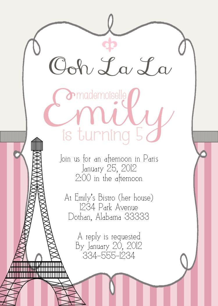 Paris Themed Birthday Invitations
 Paris Eiffel Girl Birthday Party Invitation Pink or Teal