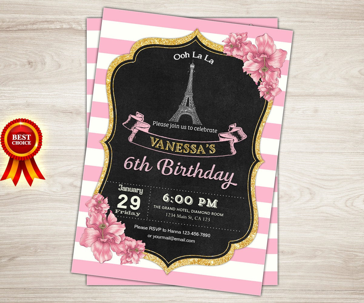 Paris Themed Birthday Invitations
 Paris Invitation Paris 1st Birthday Invitation Girl Pink and