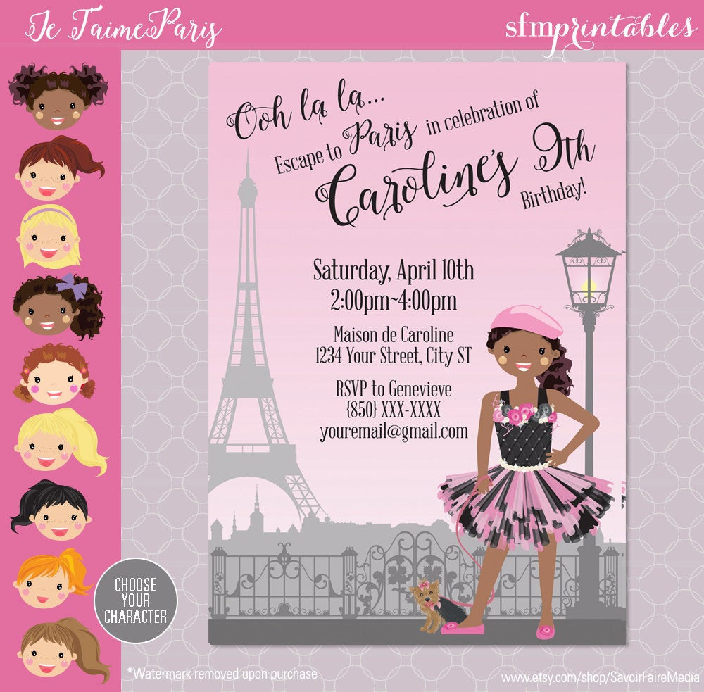 Paris Themed Birthday Invitations
 Paris Themed Party Invitation Birthday Parisian Themed Ooh