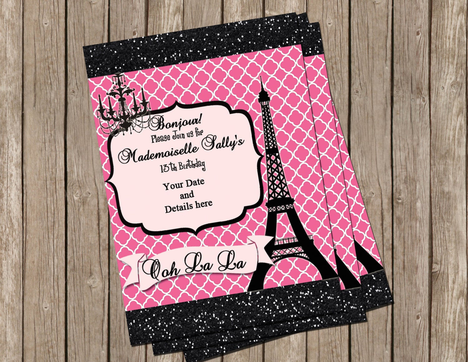 Paris Themed Birthday Invitations
 Teen Paris Themed Party Invitation Pink by