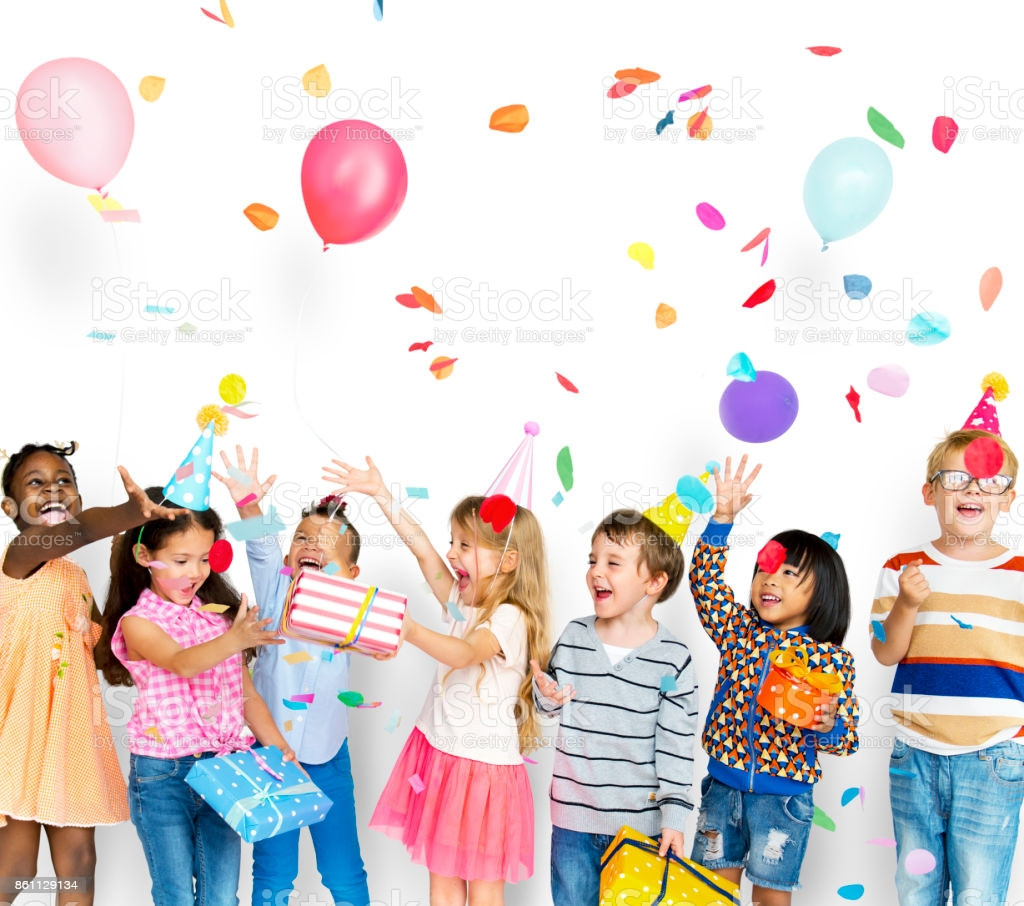 Party Child
 Group Kids Celebrate Birthday Party To her Stock