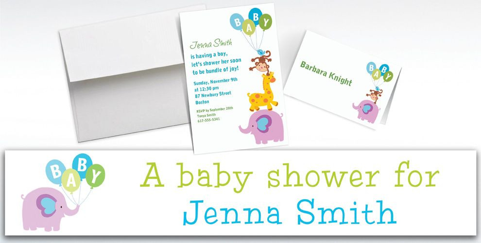 Party City Custom Baby Shower Invitations
 Custom Animals with Boy Balloons Baby Shower Invitations