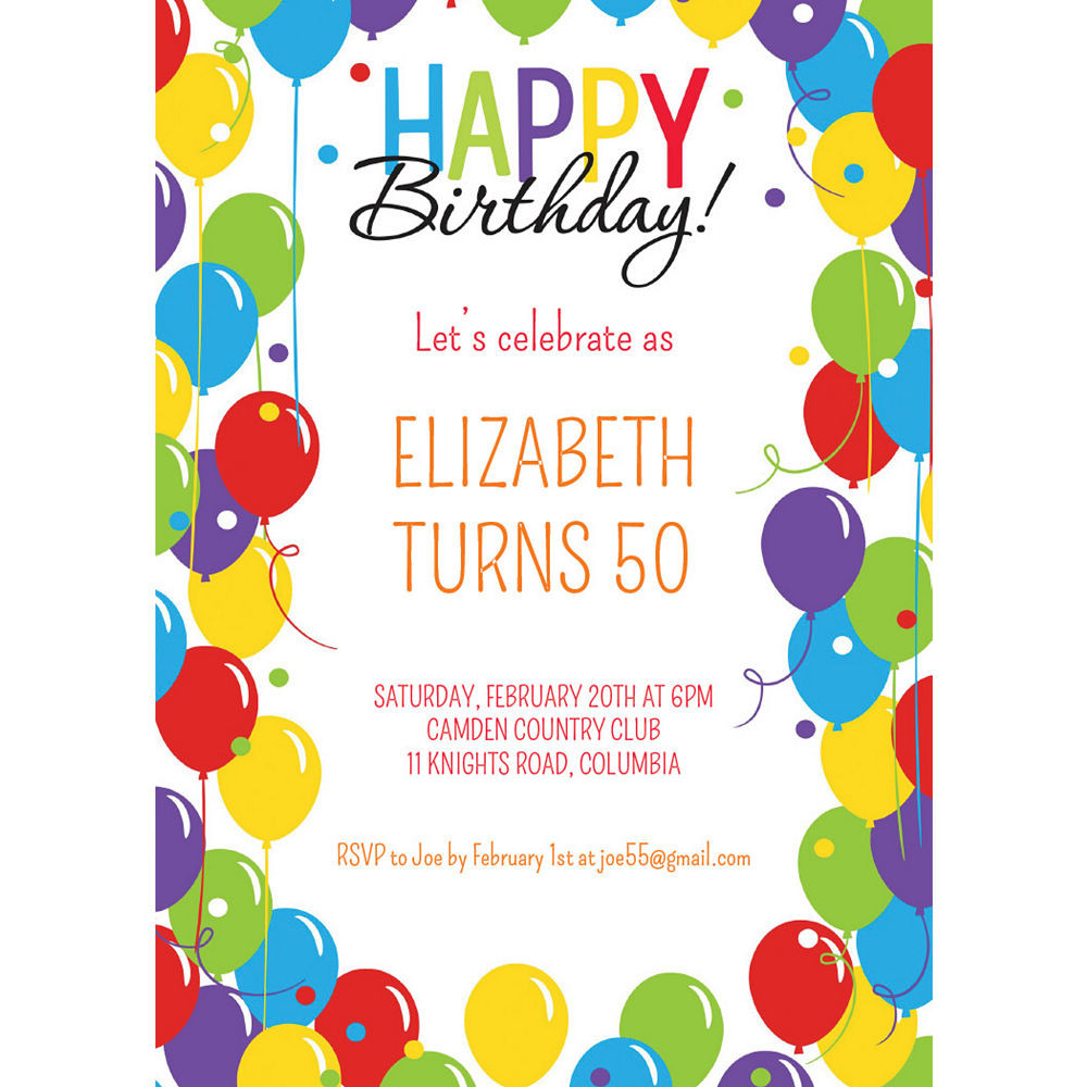 Party City Invitations Birthday
 Custom Rainbow Balloon Bash Invitations