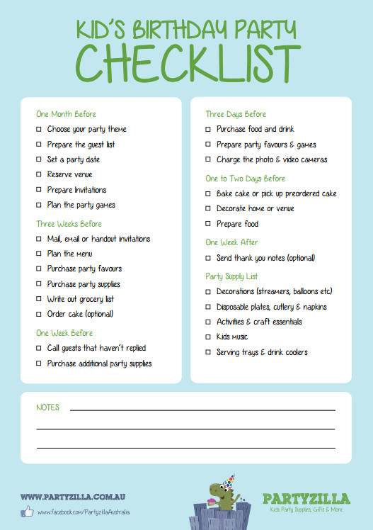 Party Plan For Kids
 BIRTHDAY PARTY checklist