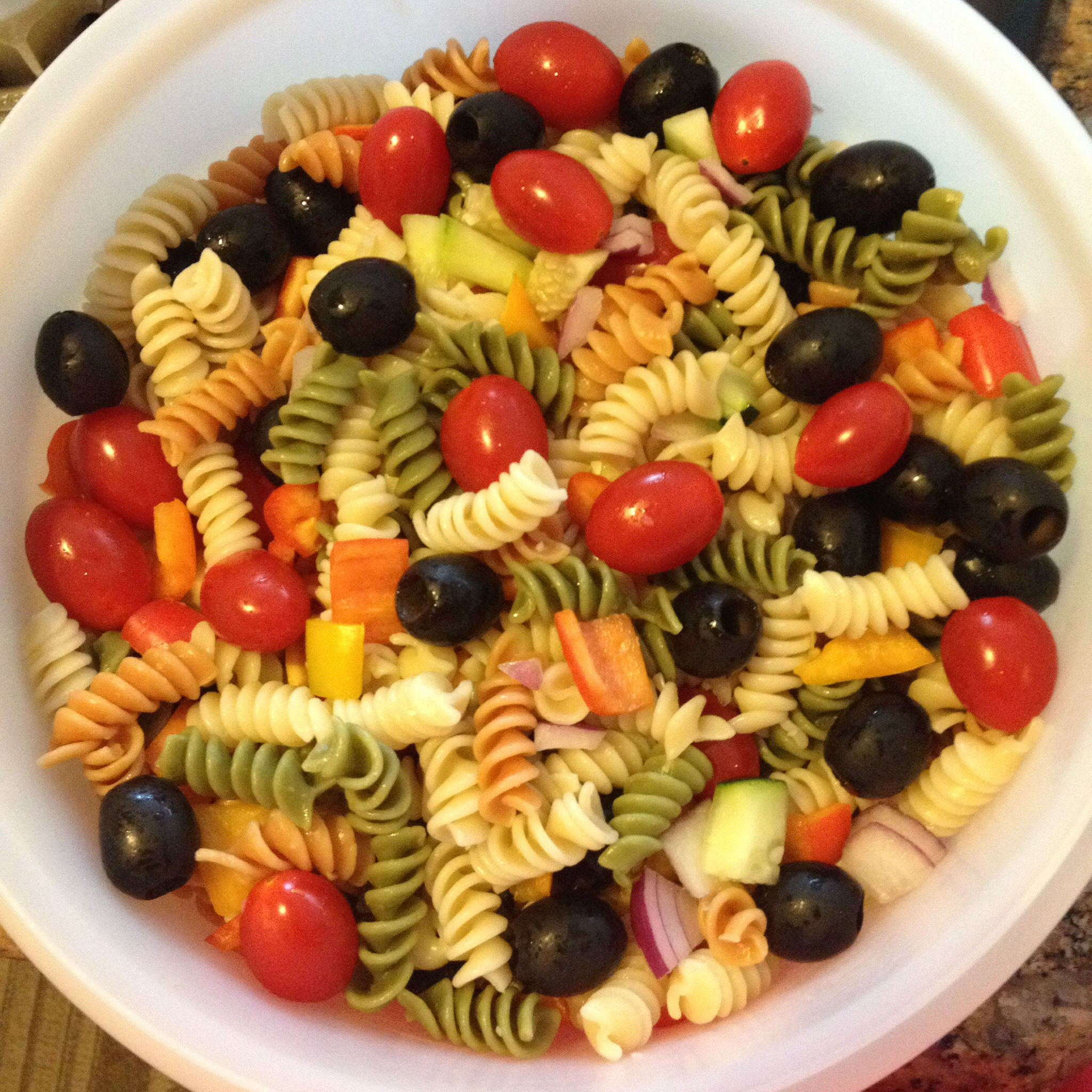 Pasta Salad With Italian Dressing And Cucumbers
 Italian Pasta Salad tri color rotini black olives