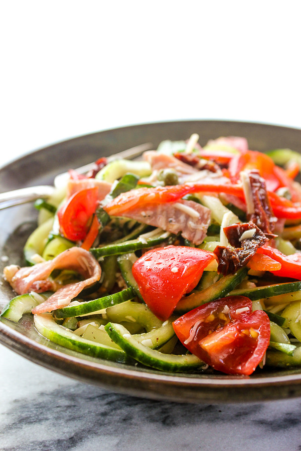 Pasta Salad With Italian Dressing And Cucumbers
 Italian Cucumber "Pasta" Salad