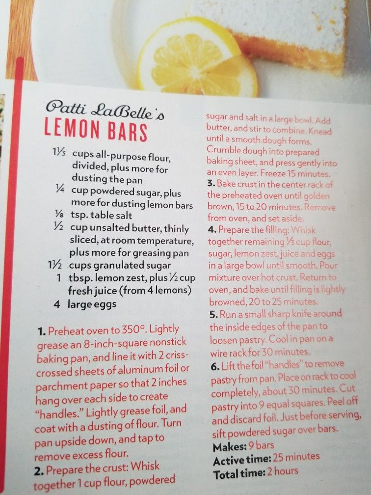 Patti Labelle Diabetic Recipes
 Patti LaBelle s lemon bars