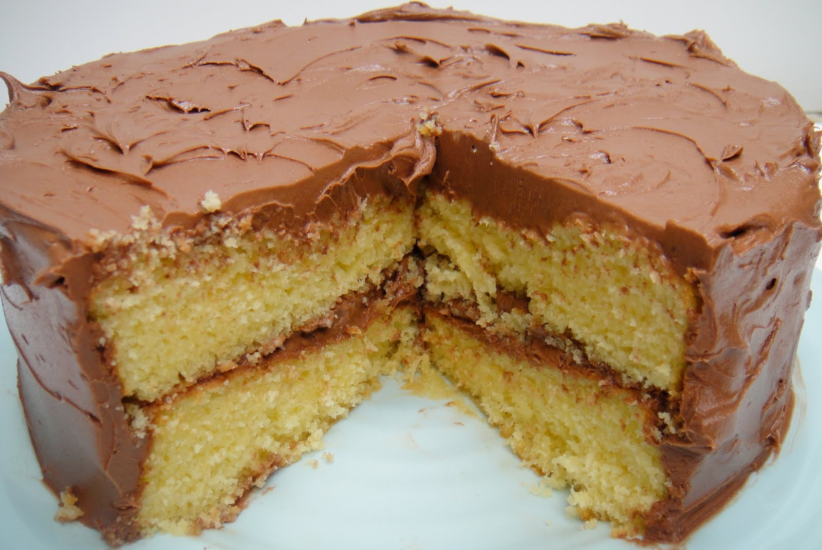 Paula Deen Yellow Cake With Chocolate Frosting
 tease spoon of sugar Yellow Cake with Instant Fudge Frosting