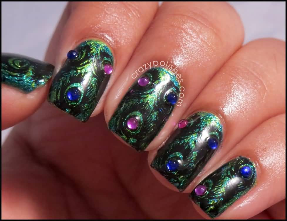 Peacock Feather Nail Art
 55 Most Stylish Feather Nail Art Designs