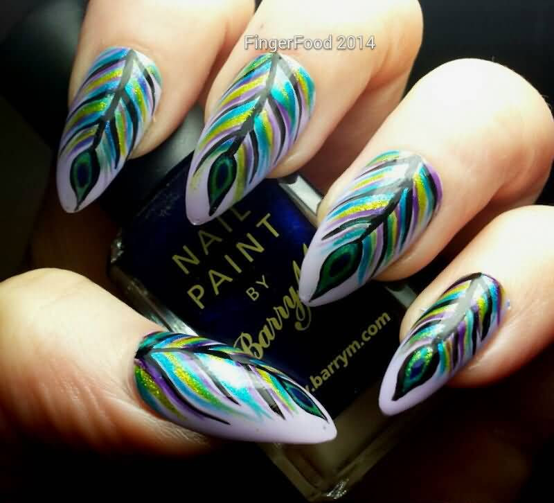 Peacock Feather Nail Art
 55 Most Stylish Feather Nail Art Designs