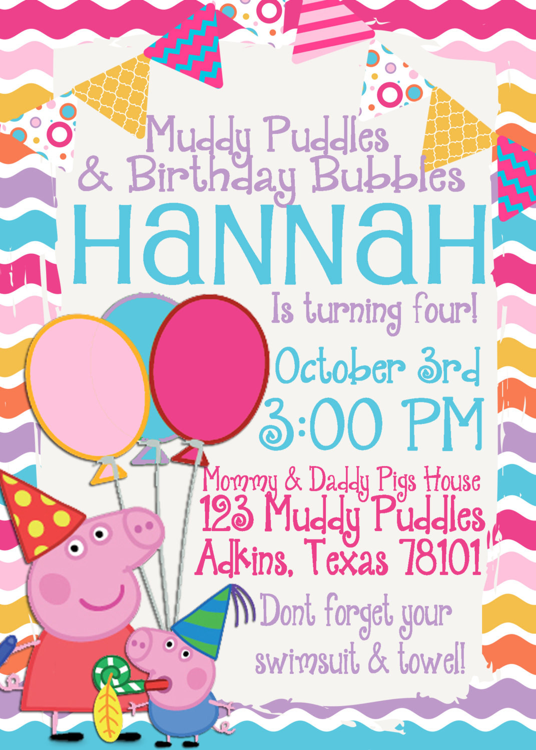 Peppa Pig Birthday Invitations
 Peppa Pig Birthday Invitation by TandEdesigns on Etsy