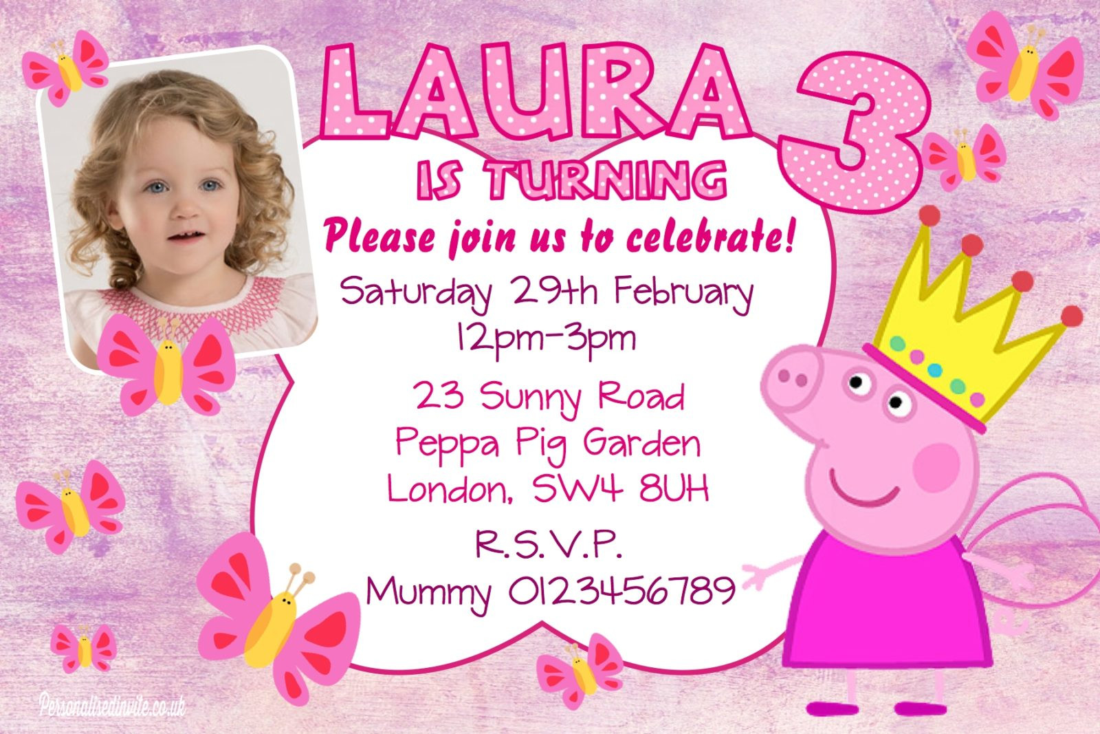 Peppa Pig Birthday Invitations
 10 Personalised Pink Peppa Pig Birthday Party Invitations