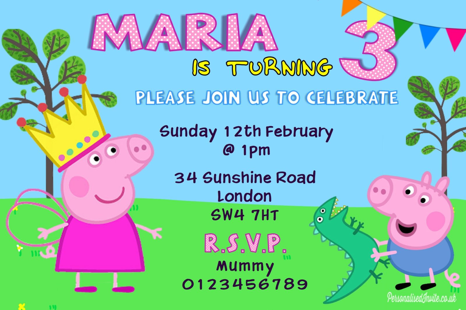 Peppa Pig Birthday Invitations
 10 Personalised Peppa Pig and George Birthday Party