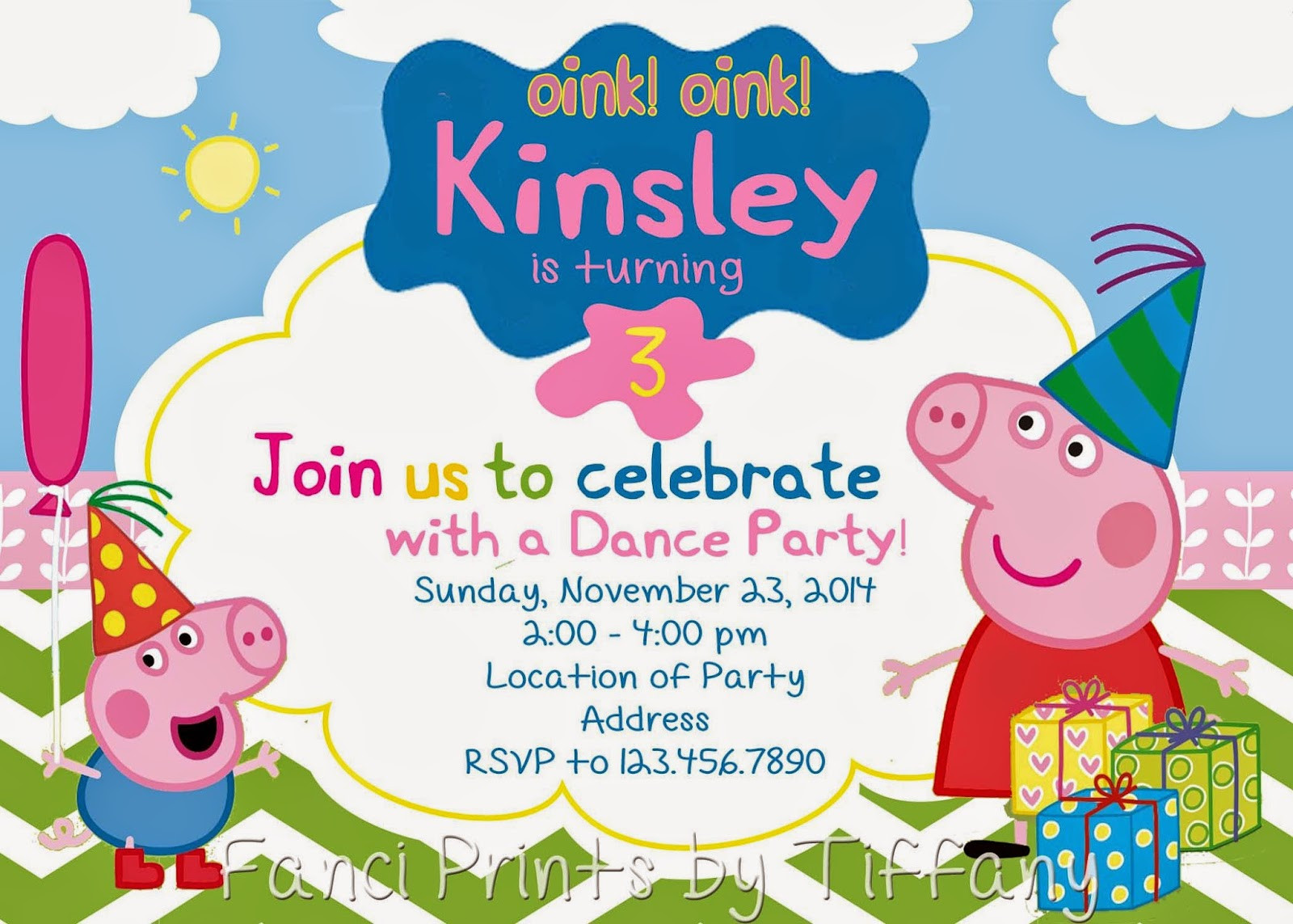 Peppa Pig Birthday Invitations
 Fanci Prints by Tiffany