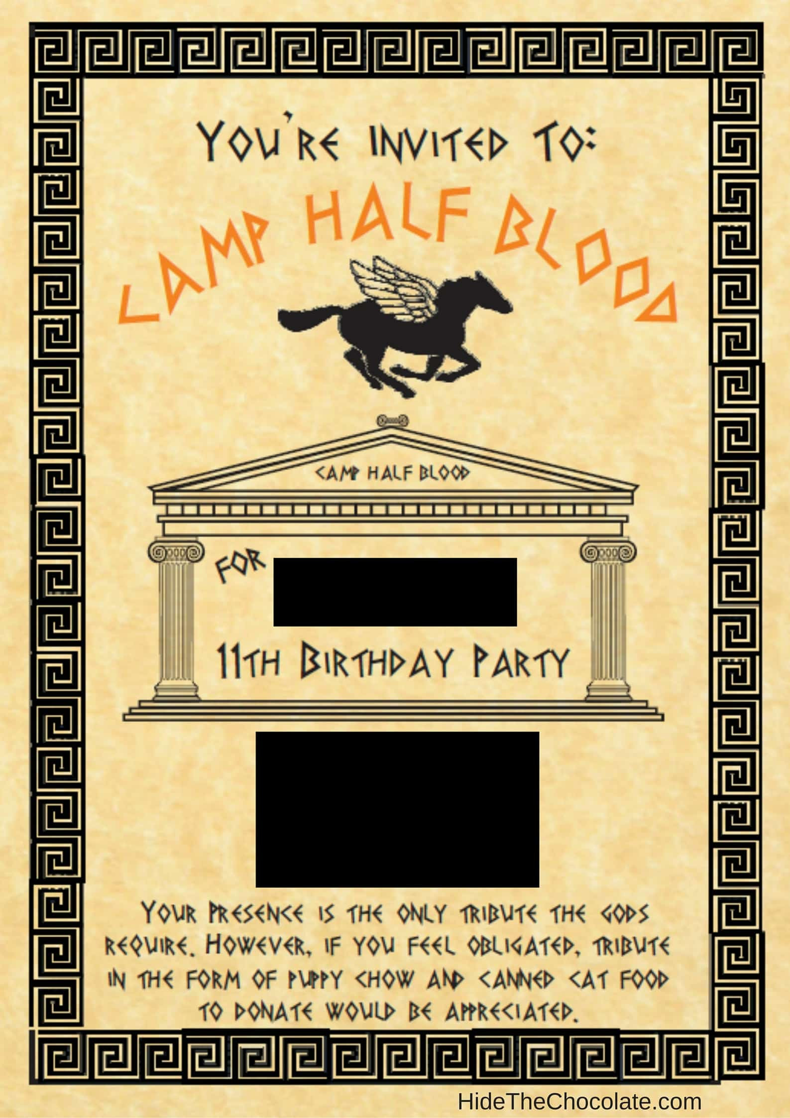 Percy Jackson Birthday Party
 Percy Jackson Invite Hide The Chocolate