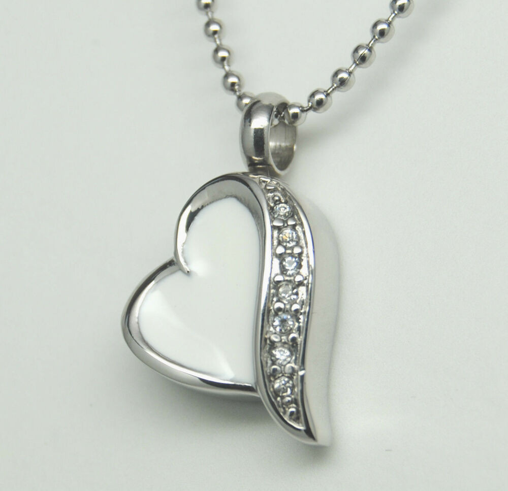 Pet Urn Necklace
 PRETTY WHITE HEART CREMATION URN NECKLACE CREMATION