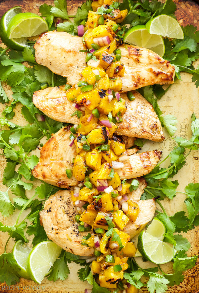 Pineapple Mango Salsa Recipe
 Tequila Lime Chicken with Grilled Pineapple Mango Salsa