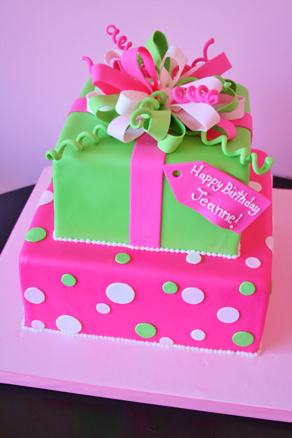 Pink And Green Birthday Cake
 First Birthday Cakes NJ Pink and Green Bow Custom Cakes