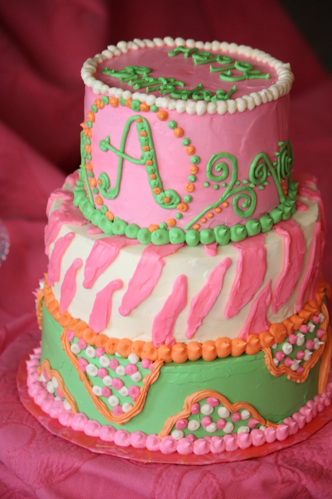 Pink And Green Birthday Cake
 The Blackberry Vine Pink Orange and Green Birthday Cake