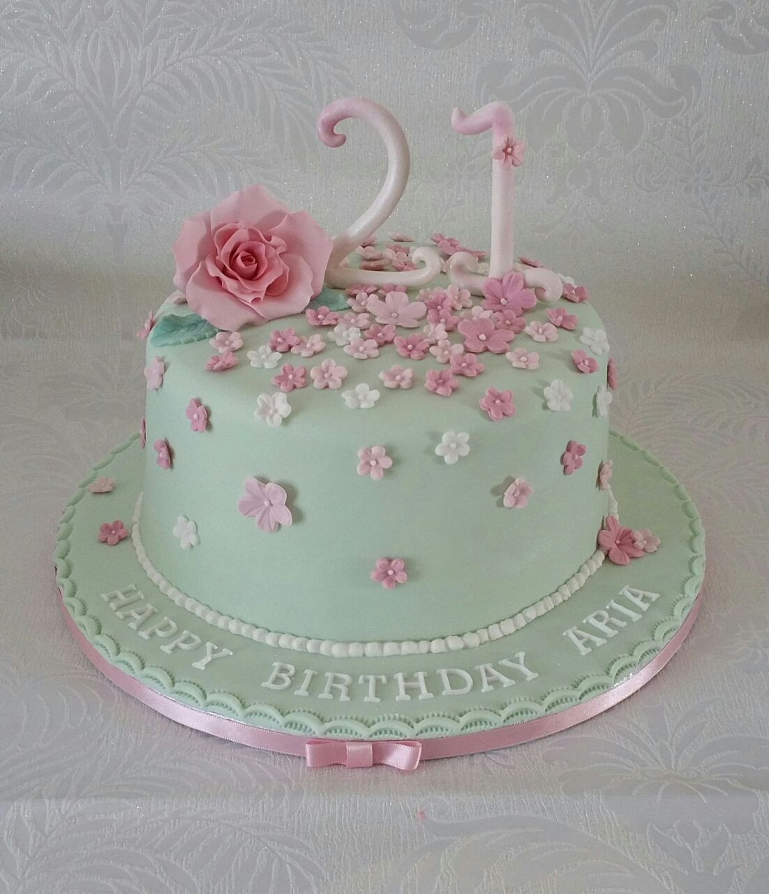 Pink And Green Birthday Cake
 Mint green and pink 21st birthday cake Baking Angel